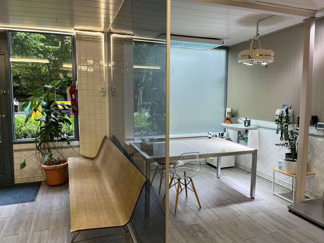 Entrada y sala de atención a los pacientes de la clínica veterinaria El Jardín
